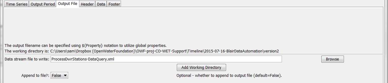 WriteTimeSeriesToDataStream - CDSS / TSTool