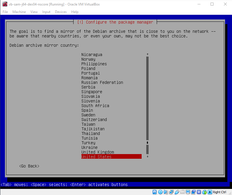 Select install operating system mirror country