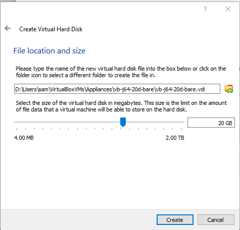 File location and size for appliance