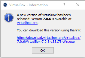 VirtualBox Manager Update Notice
