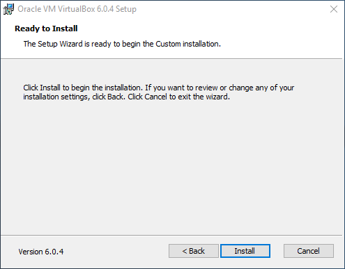 VirtualBox Installer Ready to Install