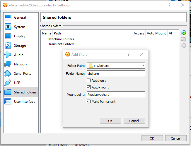 virtual box mount shared folder